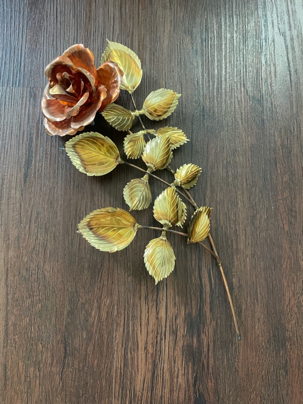 Vintage Brass & Copper Two Tone Rose Floral MCM Wall Decor 13” Hanging